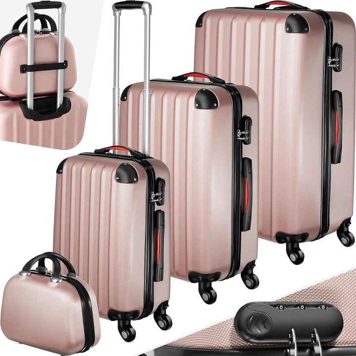 Produktbild tectake 800763 Kofferset Roségold | Nr. 403409 (90 l, M (50 - 90l), L (90 - 115l), XL (ab 115l))