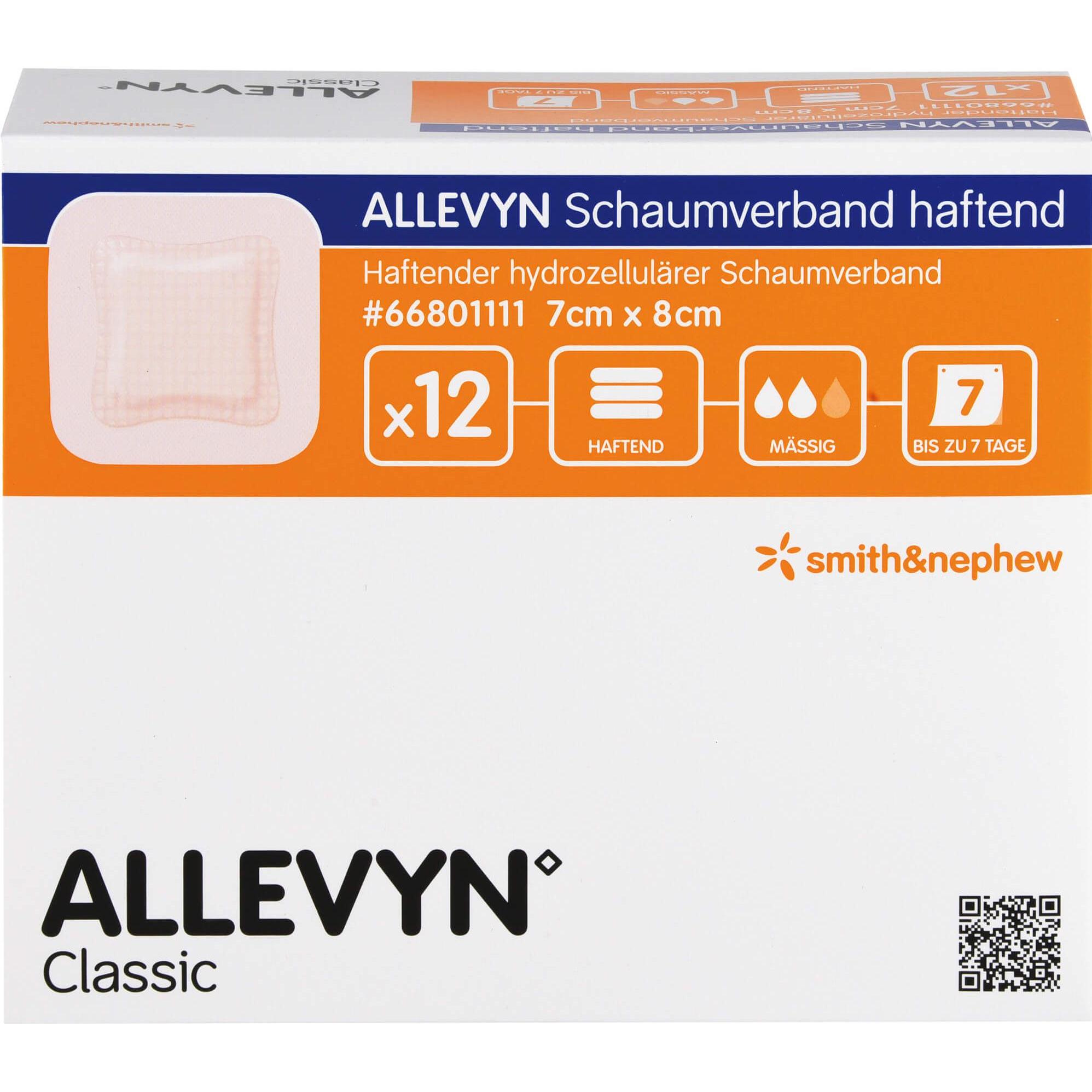 Allevyn, Verbandsmaterial, Schaumverband 7x8 cm haftend, 12 St VER