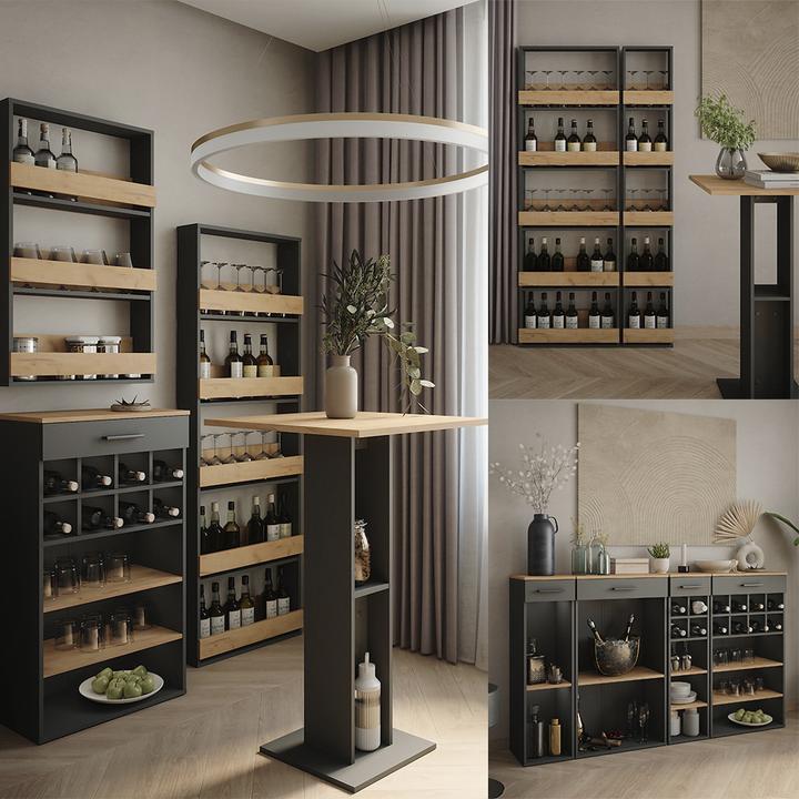 Produktbild Vicco Bartisch-Set Repose, Goldkraft Eiche/Anthrazit/Schwarz, 65 x 65 cm mit 2 Barhockern