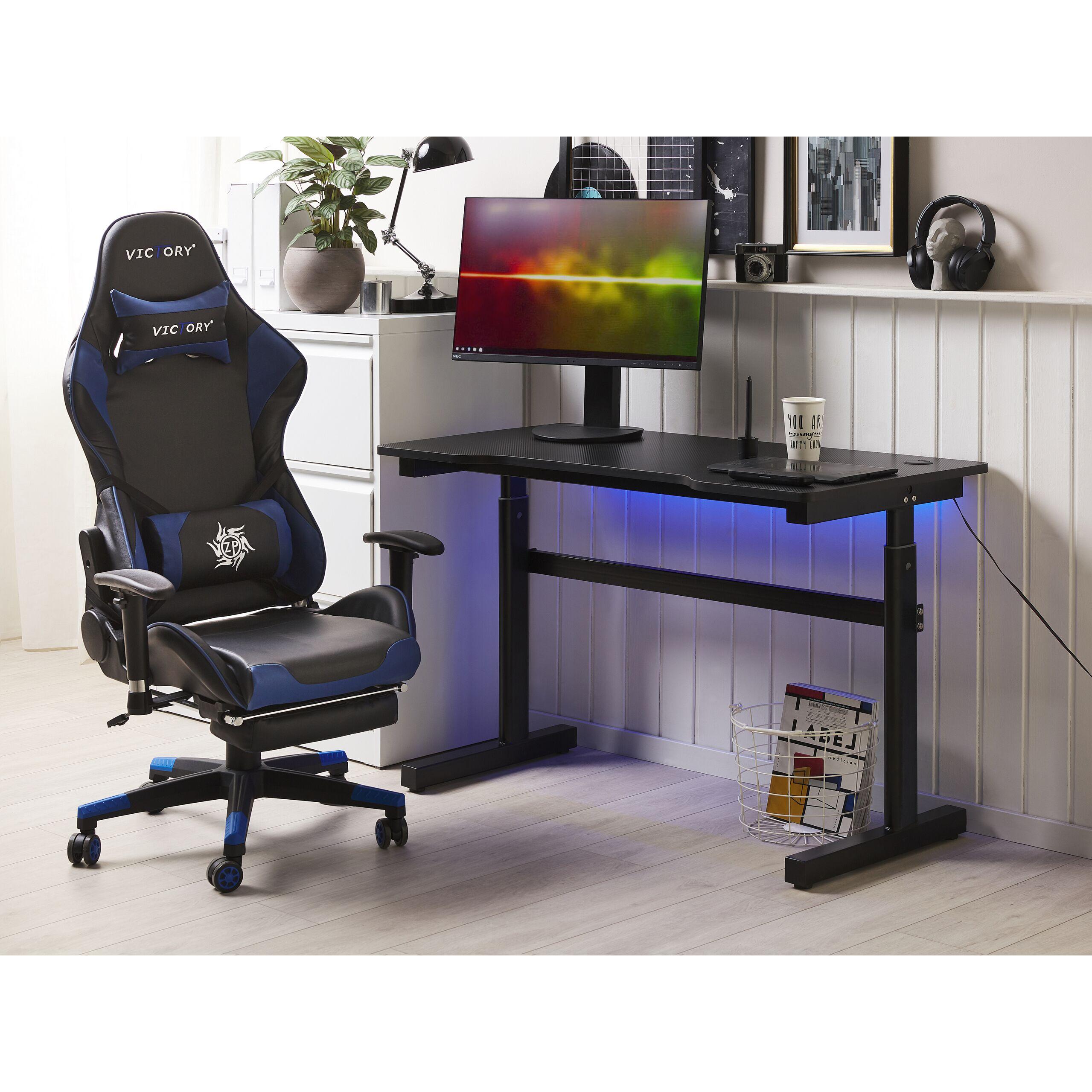 Thumbnail - Beliani Spieltisch schwarz 120 x 60 cm RGB LED-Beleuchtung manuell verstellbar DURBIN, Gaming Tisch, Schwarz
