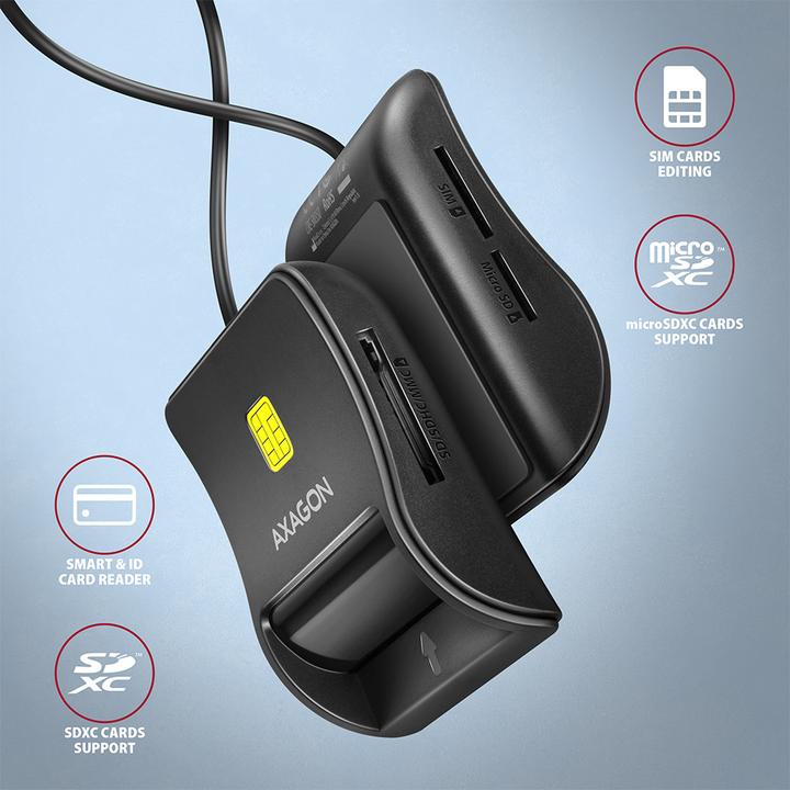 Produktbild Axagon CRE-SM3SD USB Smart Card & SD/microSD/SIM Card FlatReader (USB 2.0)