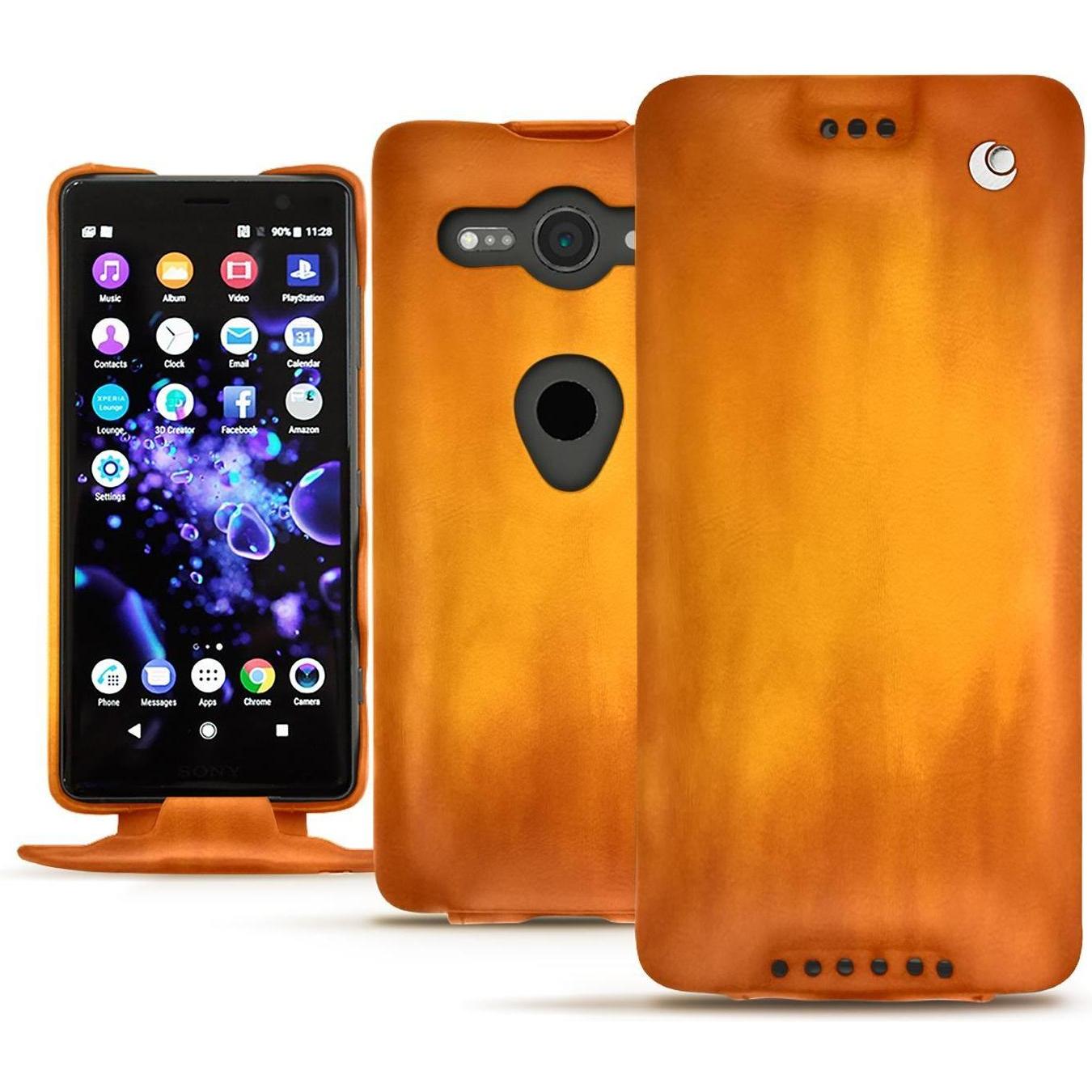 Noreve Lederschutzhülle vertikal (Sony Xperia XZ2 Compact), Smartphone Hülle, Orange