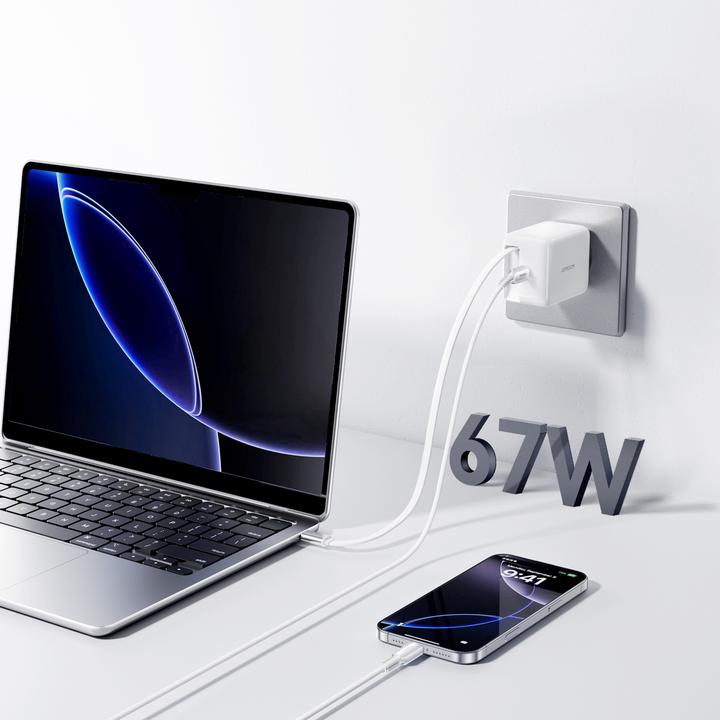 Productafbeelding Joyroom GaN USB-C Charger with Retractable Cable 67W - White (67 W)