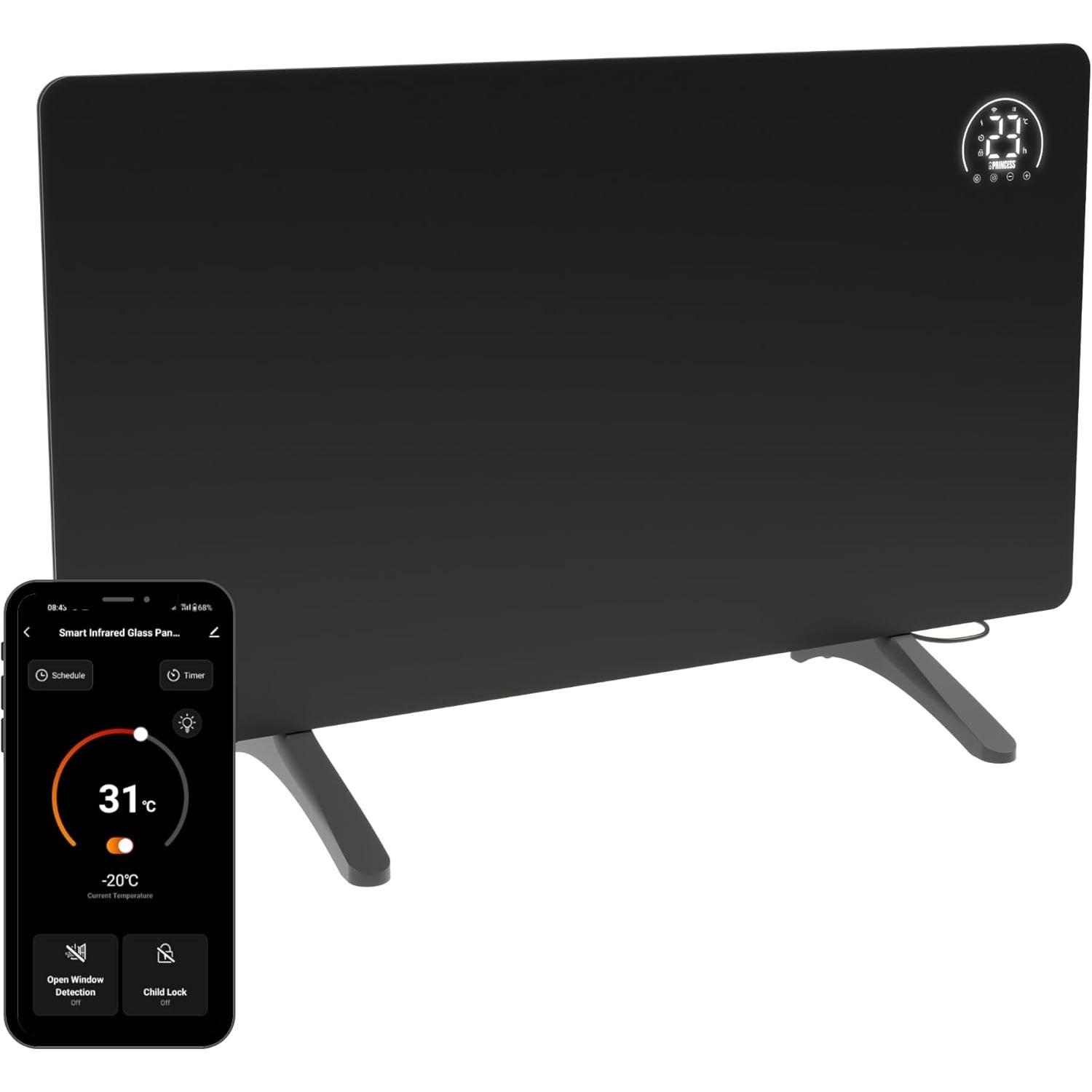 Princess 348485 Infraroodpaneel â€“ 480W Elektrische Verwarming met Slimme Thermostaat, Radiatore, Nero