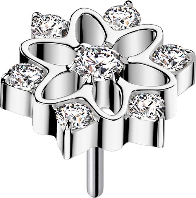 Produktbild Star Piercing Threadless hohle Blume silber Kristalle silber (ohne Messing, Titan G23)