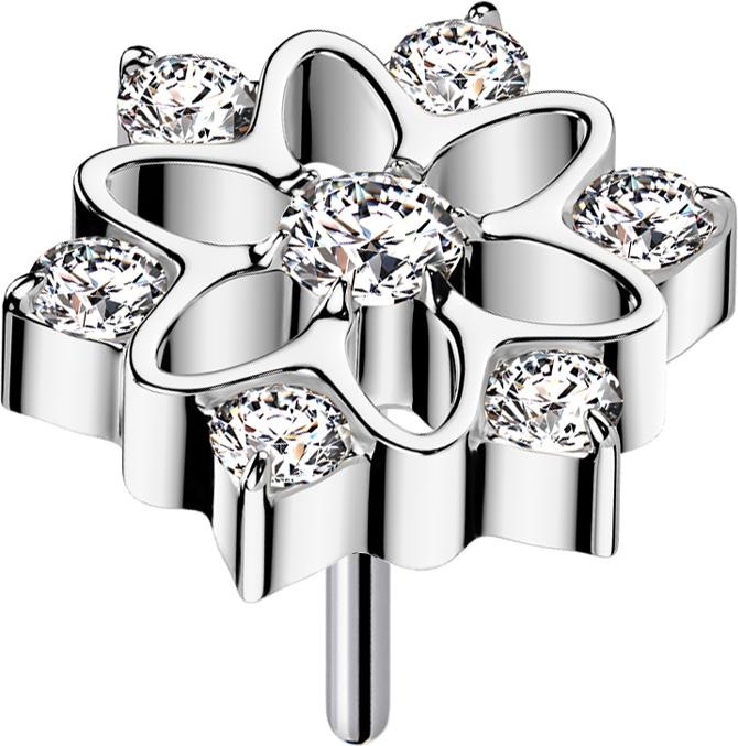 Actual product image Star Piercing Threadless hohle Blume silber Kristalle silber (without brass, Titanium G23)