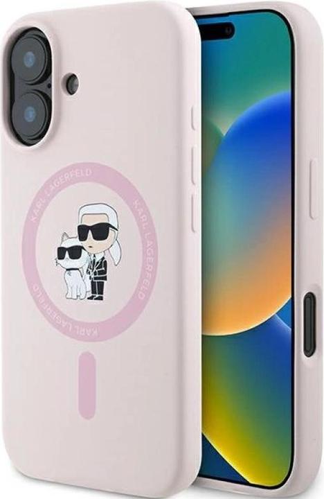 Immagine prodotto Karl Lagerfeld KLHMP16MSCMKCRHP iPhone 16 Plus różowy/pink HC MagSafe Silicone KC Heads Ring (Apple iPhone 16 Plus)