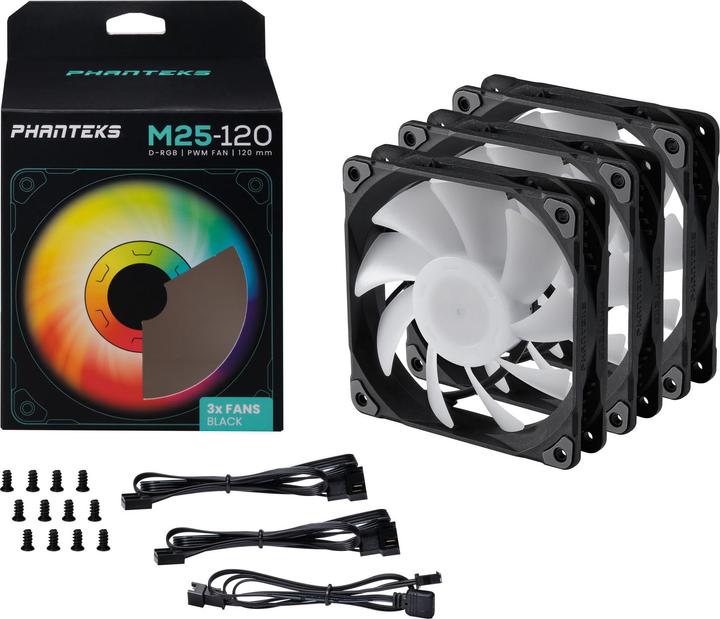 Actual product image Phanteks M25 PWM D-RGB fan, 3-pack - 120mm, black (120 mm, 3x)
