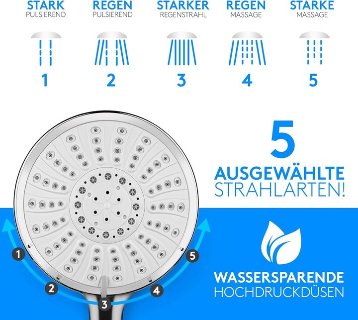 Actual product image Lyvanas Shower head with hose and holder (5 Beam types)