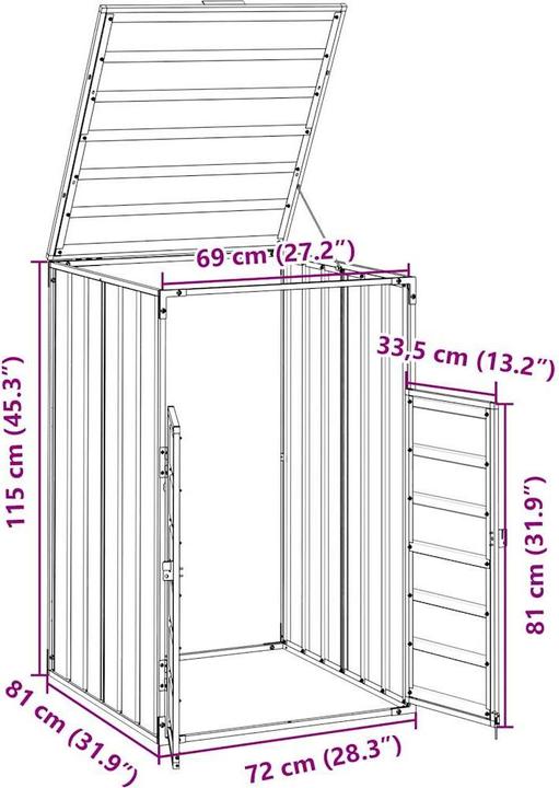 Produktbild vidaXL Mülltonnenbox für 1 Tonne Grün 72x81x115 cm Stahl