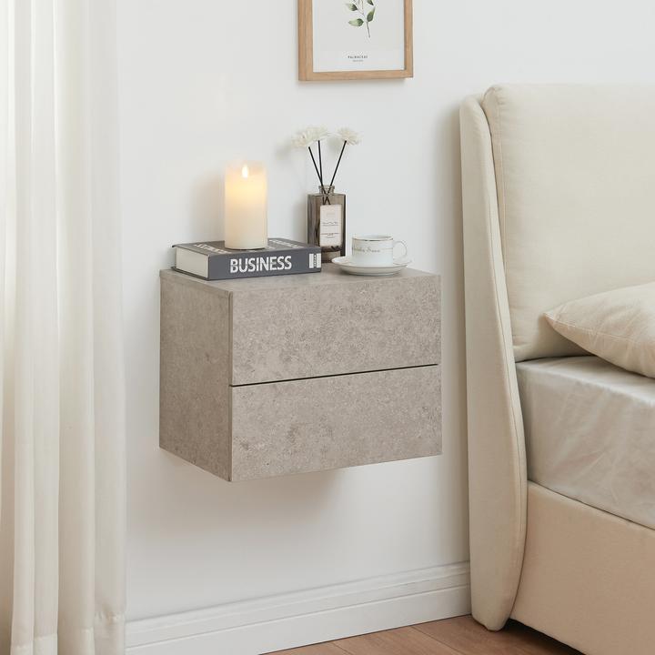Produktbild En.Casa Nachttisch hängend Ampfing mit 2 Schubladen Betonoptik, hell (40 x 29 x 30 cm)