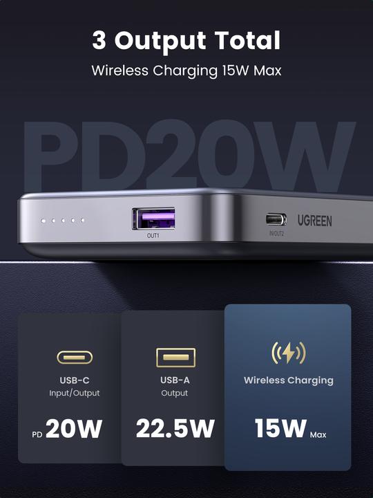 Actual product image Ugreen Wireless Charger (10000 mAh, 20 W, 37 Wh)