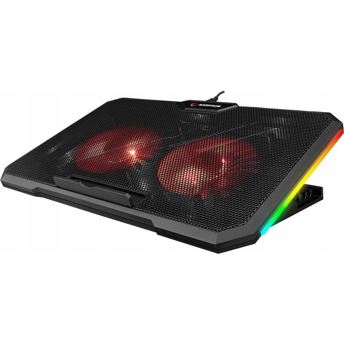 Rampage Notebook Hűtőpad 17"-ig - AD-RC12 GAMEZONE (2*12cm venti, 100rpm, RGB LED) Fekete, Supporto per notebook