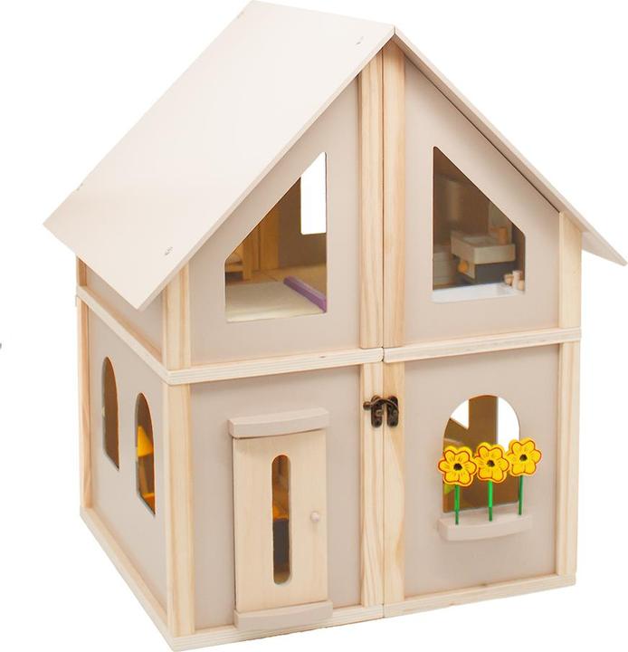 Image du produit Howa Puppenhaus aus Holz klappbar inkl. 30tlg. Möbelset, 4 Puppen und Hund 7016