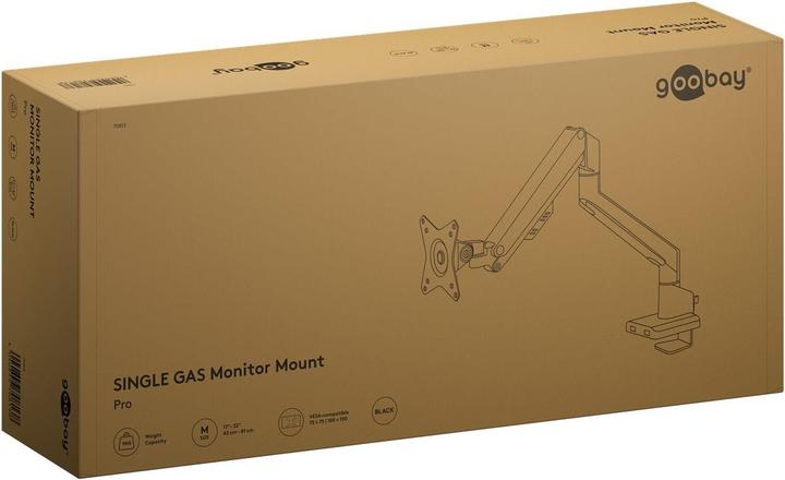 Produktbild Goobay Single-Monitorhalterung mit Gasdruckfeder, schwarz (Standfuss, 31.89", 9 kg)
