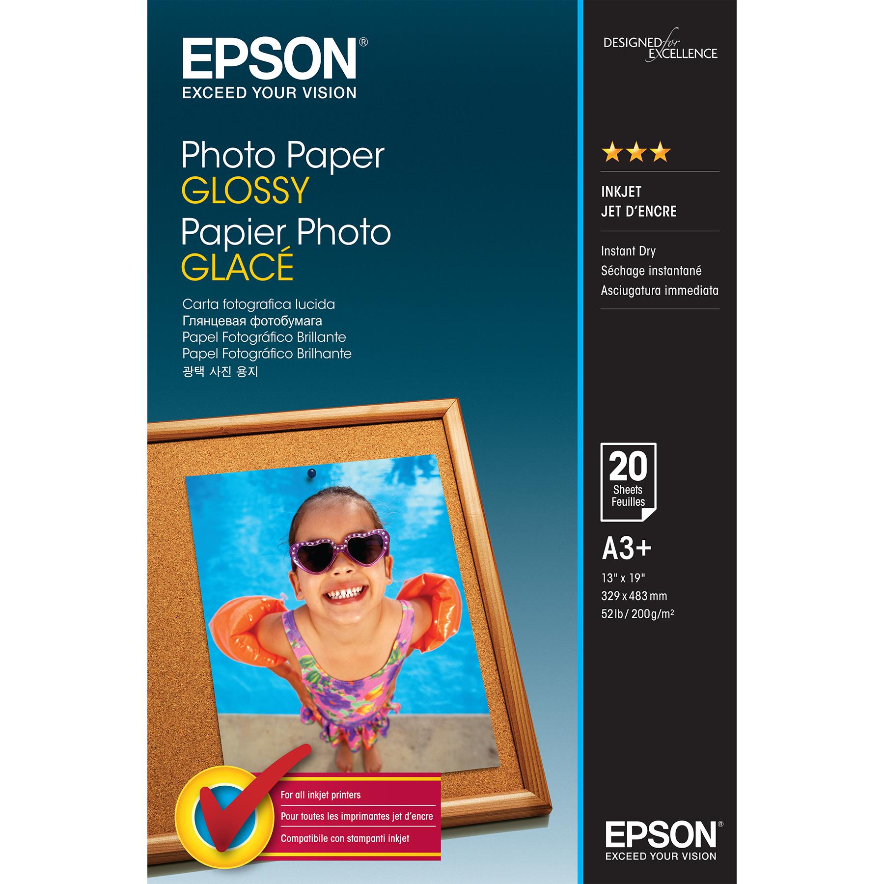 Epson Photo Paper Glossy (249 g/m², A3+, 20 x), Fotopapier, Weiss