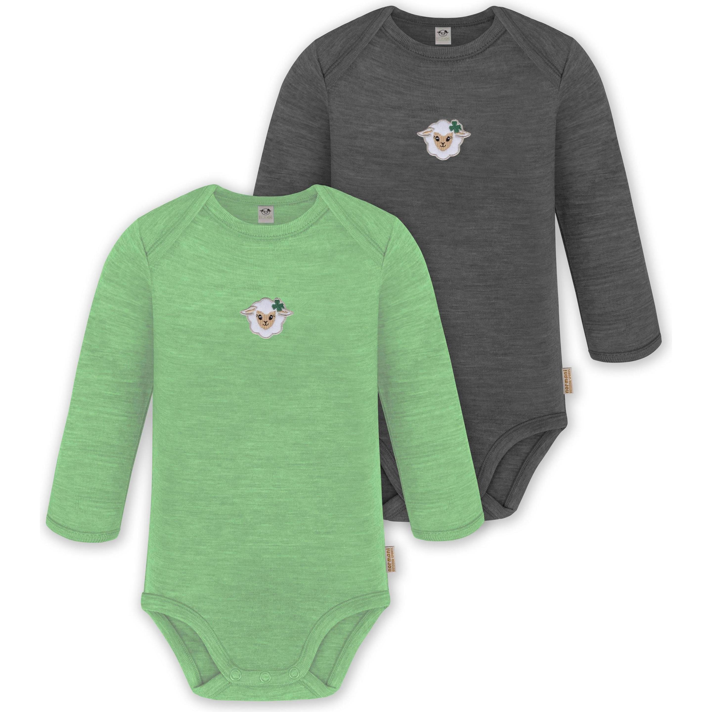 Normani, Herren, Body, 2er Pack Baby Merino Body Langarm „Auckland" - 9373, Grün, (80)