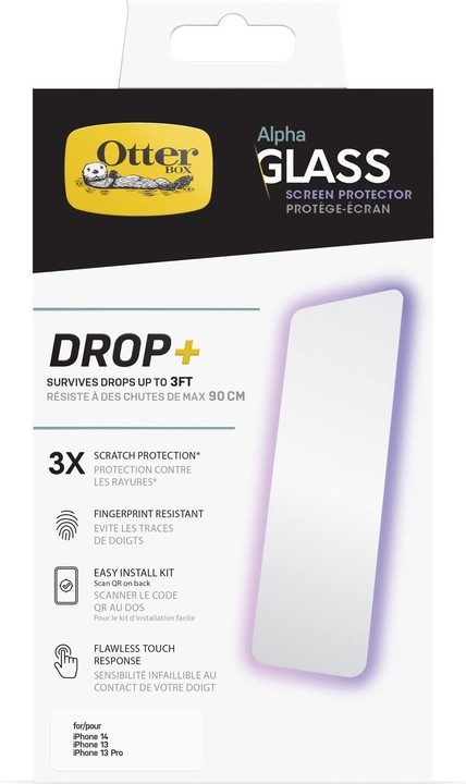 Produktbild OtterBox Alpha Glass antimikrobiell (1 Stück, Apple iPhone 13, Apple iPhone 13 Pro, Apple iPhone 14)