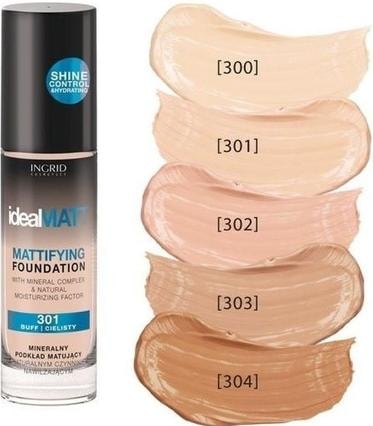 Actual product image Ingrid Cosmetics INGRID Ideal Matt Mattifying Foundation mineralny podkład matujący 303 Dark Natural 30ml (303 Dark Natural)