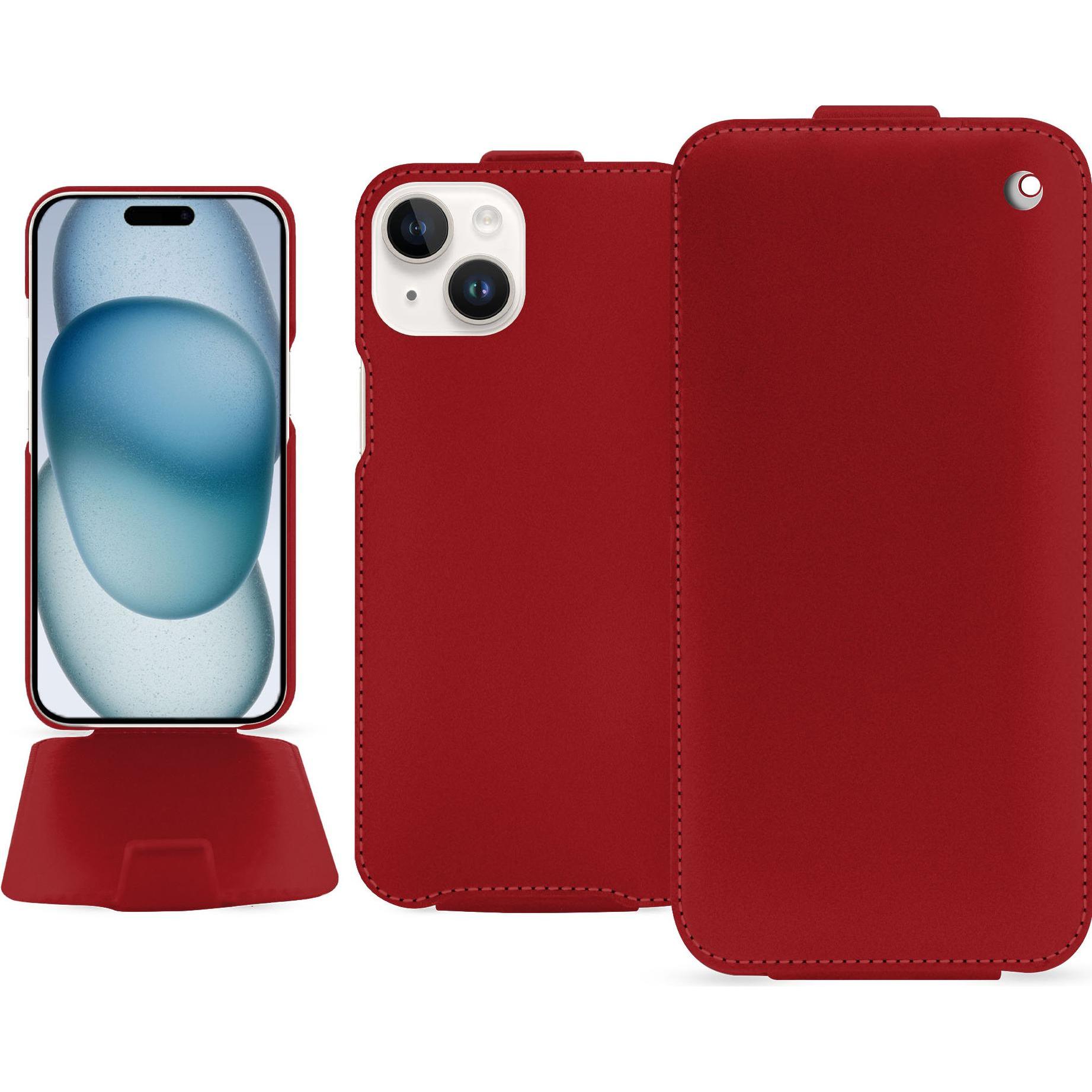 Noreve Lederschutzhülle vertikal (Apple iPhone 15), Smartphone Hülle, Rot