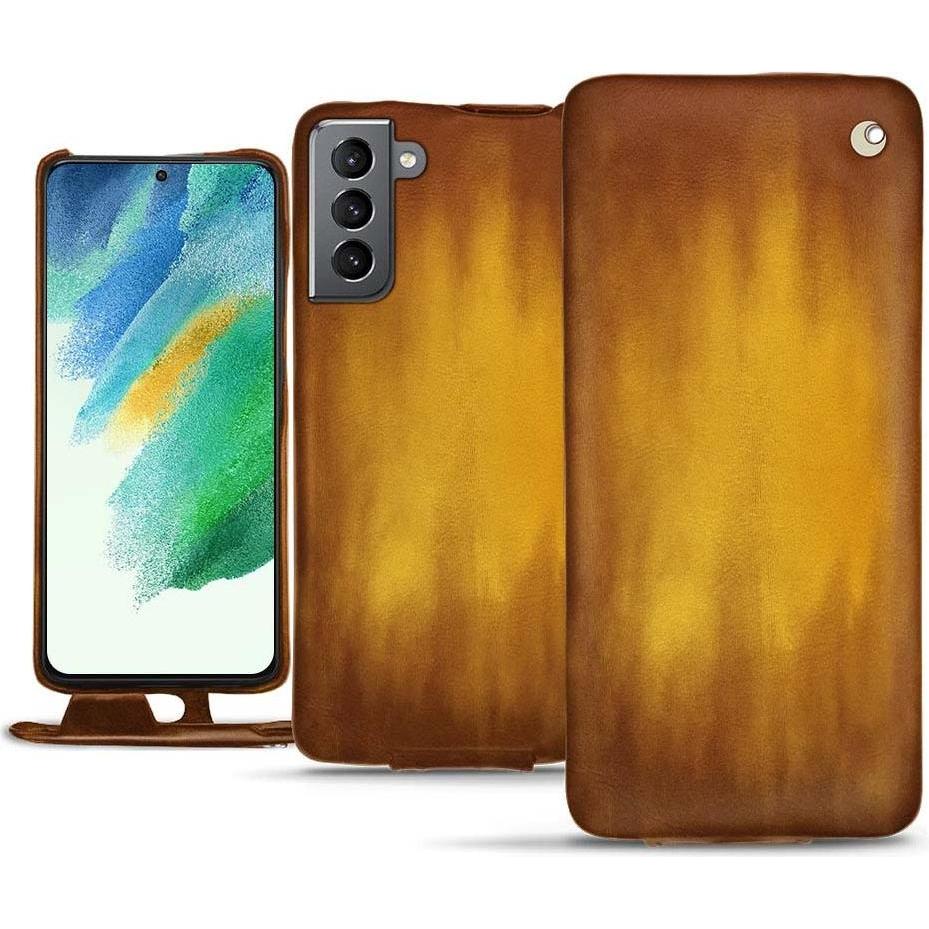 Noreve Lederschutzhülle vertikal (Samsung Galaxy S21 FE), Smartphone Hülle, Gold
