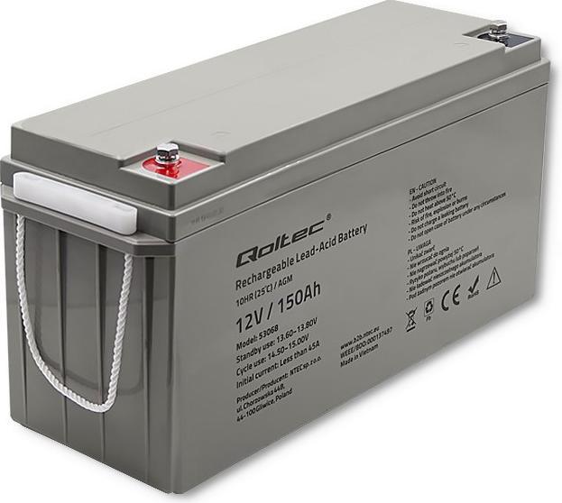 Image du produit Qoltec Batterie AGM | 12V | 150Ah | max. 2250A (12 V, 150 Ah)