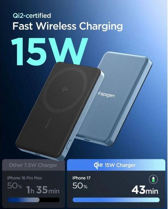 Actual product image Spigen Powerbank EA2205MQ ESSENTIAL MAGSAFE POWER BANK 5000MAH 22.5W QI2 TEAL BLUE (5000 mAh, 22.50 W, 19.25 Wh)