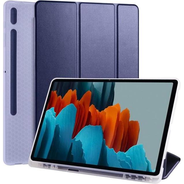 MU Classic Dreifach faltbare Hülle mit Stylus Halterung (Galaxy Tab S7+), Tablet Hülle, Blau