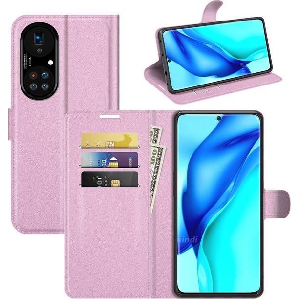 MU Classic Litchi Leder Bookcover Series (Huawei P50 Pro), Smartphone Hülle, Pink