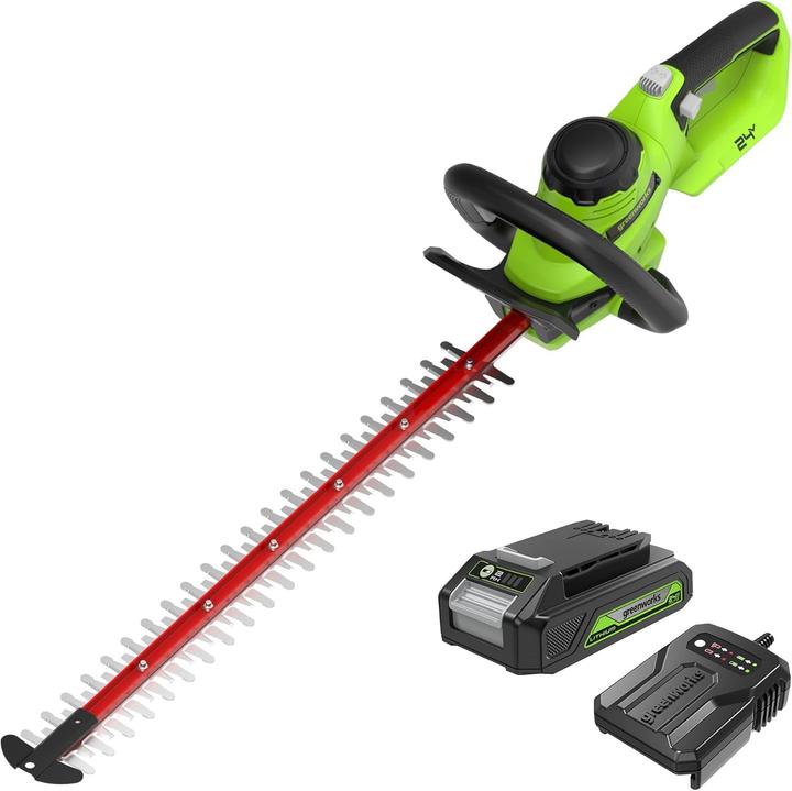 Greenworks Drahtlose Heckenschere mit 56 cm Doppelmesser, schneidet bis 25,4 mm dicke Äste (Akkubetrieb)
