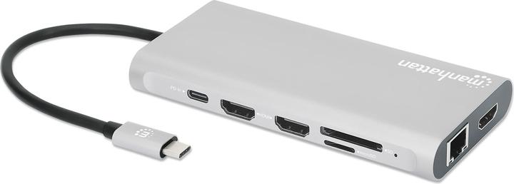 Manhattan USB-C PD 12-in-1-Dockingstation mit MST für drei HDMI-Monitore (USB-C, 1 Ports)