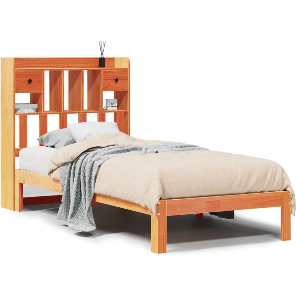 VidaXL, Bett, Massivholzbett Holzbett Bett mit Regal ohne Matratze Wachsbraun 75x190cm (75 x 190 cm)