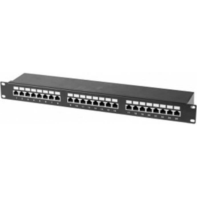 Tecline Patchfeld, Cat 6, 24 Port, STP, 1 HE, 48,30cm (19"), schwarz Cat 6 Patchfeld mit 24 Ports, Server Zubehör, Schwa...