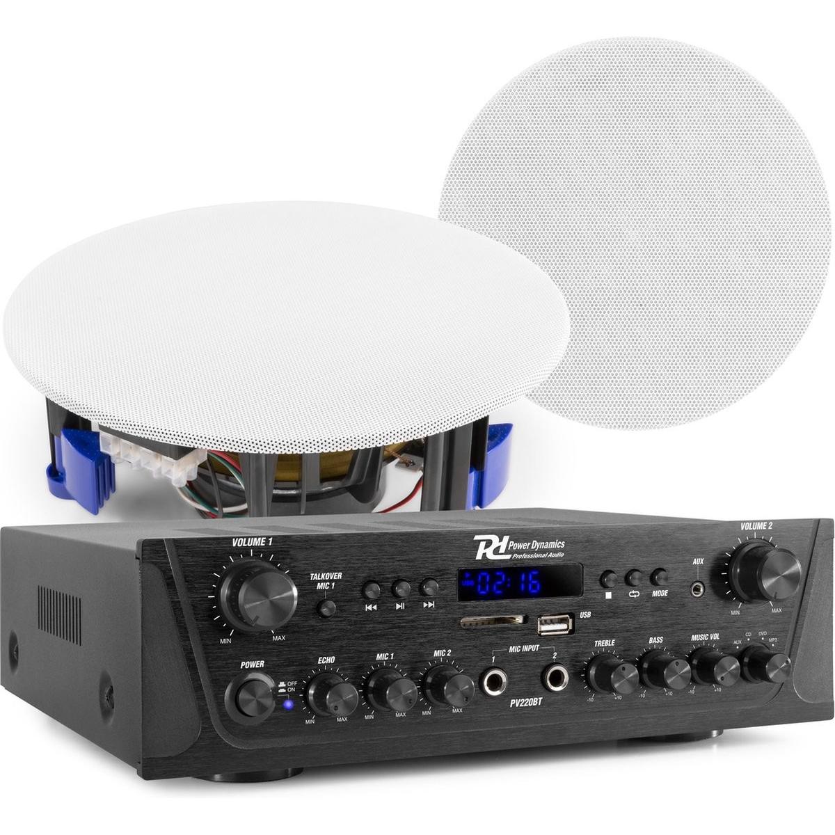 Power Dynamics Bluetooth - - Amplificatore PV220BT con 2x altoparlanti ESCS5 (Amplificatore), Amplificatore stereo, Nero