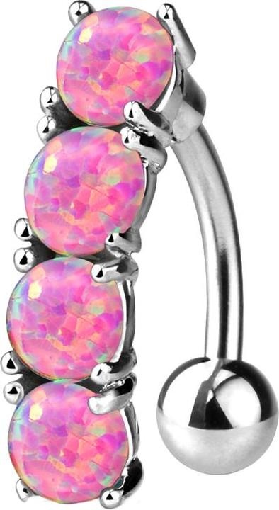 Produktbild Star Piercing Banane silber mit Kugel vier Opale pink (Messing, Chirurgenstahl 316L)