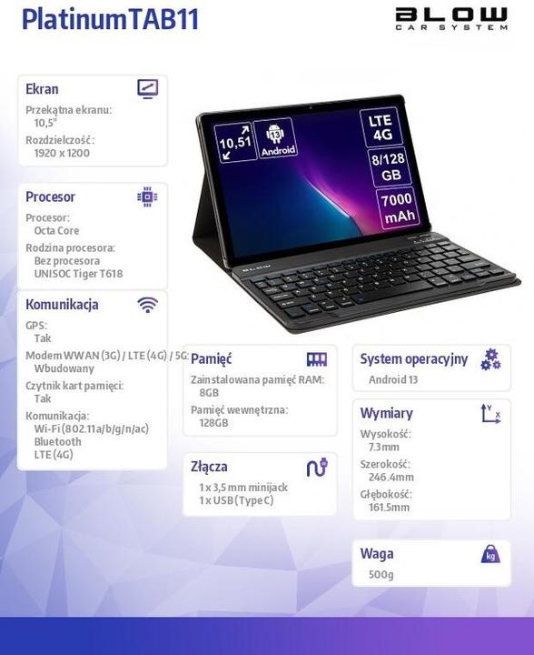 Actual product image Blow Tab 11 (4G, 10.50", 128 GB, Black/Silver)