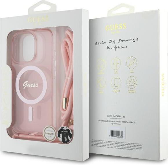 Produktbild Guess GUHMP16XHCTSGNSP iPhone 16 Pro Max 6.9" różowy/pink hardcase Crossbody Cord Script MagSafe