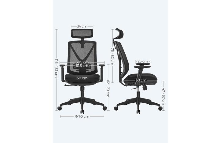 Produktbild Songmics Bürostuhl, OBN61BKV1 Stoff schwarz (47 - 57 cm)