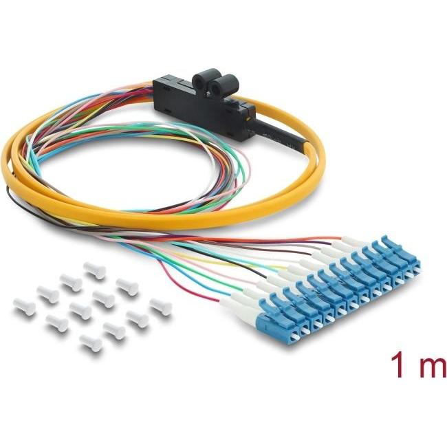 Delock LWL Pigtail Fanout Kabel 12 x LC-UPC Simplex Stecker (1 m), Cavo di rete