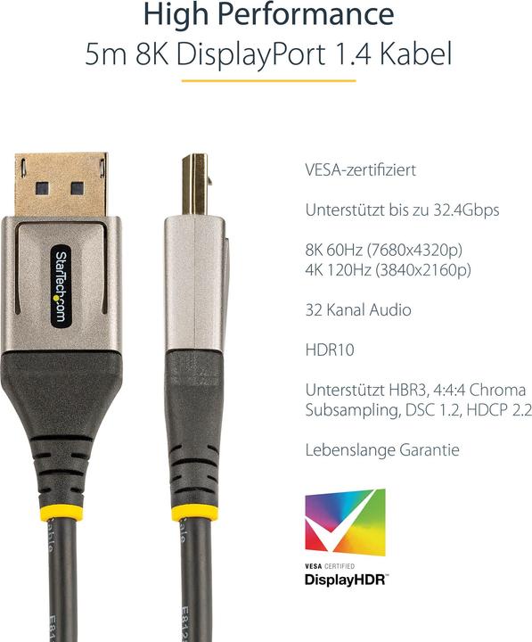 Actual product image StarTech DP14VMM5M DisplayPort cable (5 m, DisplayPort, 1.4)