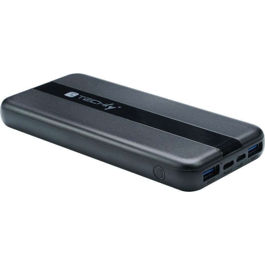 Techly I-CHARGE-1000020W, 10000 mAh, Lithium Polymer (LiPo), 20 W, Black (10000 mAh, 20 W, 36 Wh), Powerbank, Schwarz
