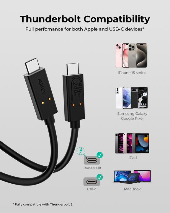 Produktbild Aukey USB C — USB C (0.80 m, USB 4.0, 240 W)