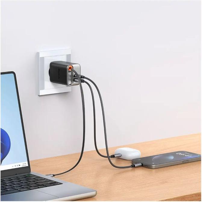 Actual product image Mcdodo CH-4100 67W GaN 2-in-1 USB-C+A charger, 65cm USB-C cable, black (67 W, 2 ports)