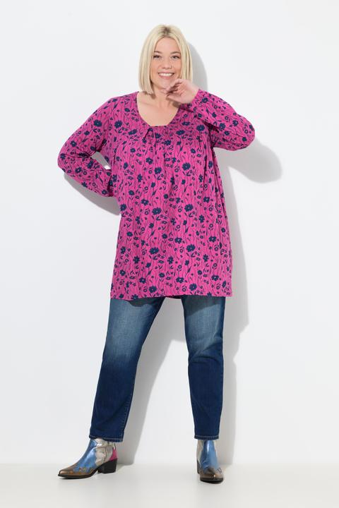 Produktbild Ulla Popken Shirt, Zierfalten, A-Linie, Carree-Ausschnitt, Langarm (60)