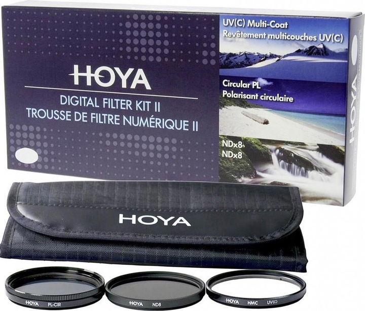 Image du produit Hoya Digital Filter Kit II (UV, CIR-PL & ND8) Filterset (49 mm, Filtre UV, Filtre gris neutre, Filtre polarisant, 49 mm)