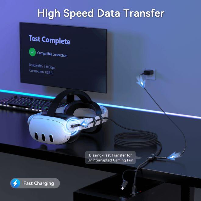 Actual product image AMVR Meta Quest 3 / 3S VR Link Kabel mit 36W Ladeleistung & USB-A-auf-C Adapter