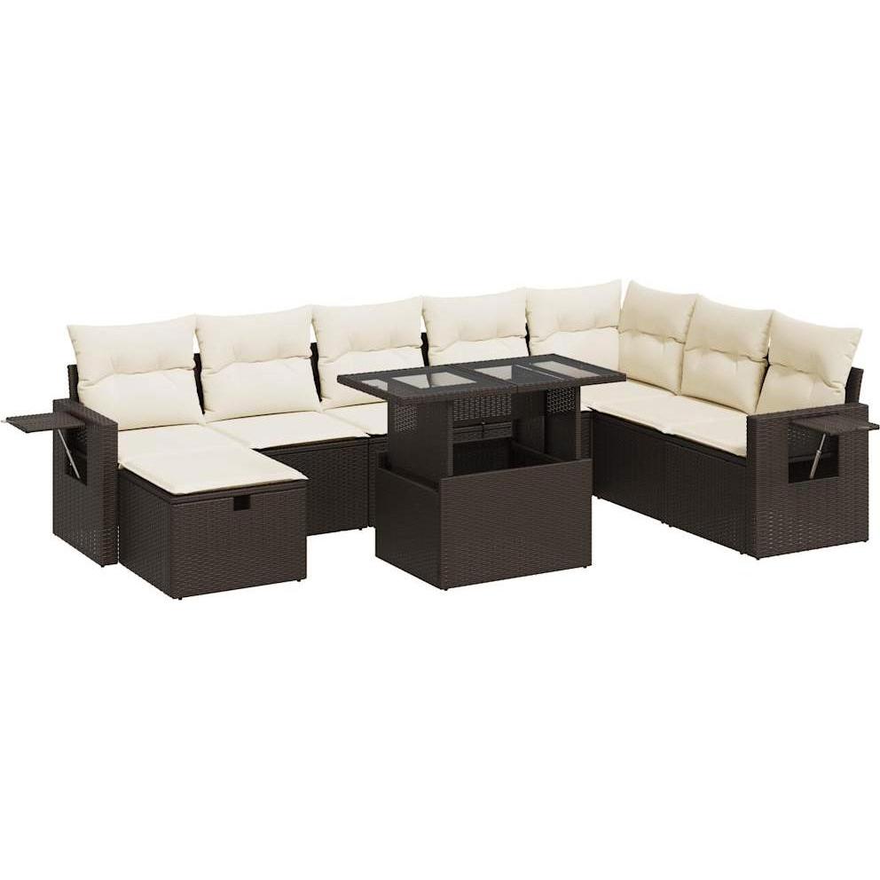 VidaXL, Gartenlounge, 9-tlg. Garten-Sofagarnitur mit Kissen Braun Poly Rattan