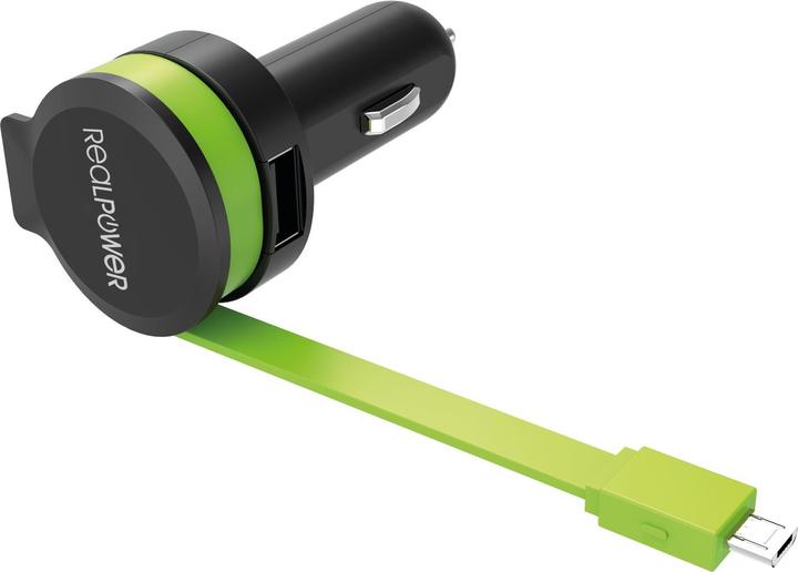 Produktbild RealPower Car Charger M integrated MicroUSB Cable+ 1x USB