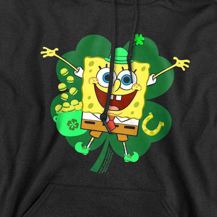 Actual product image Spongebob Squarepants Mens Spongey Four Leaf Clover St Patricks Day Hoodie (L)