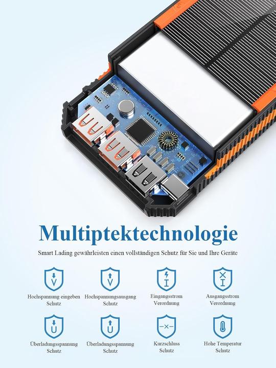 Produktbild Paidashu Solar Powerbank 20.000 mAh, wasserdicht, USB C Ladegerät (20000 mAh)